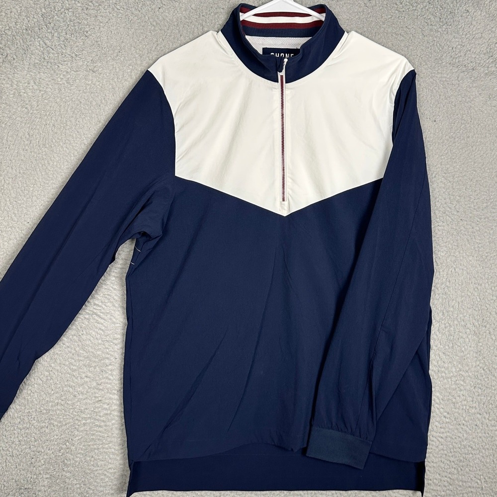 Rhone Jacket Mens Medium Quarter-Zip Navy White Colorblock Pullover Stretch EUC